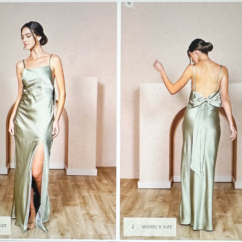 Maxi Satin dress from Revelry in the color silver sage